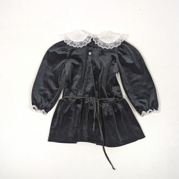 Vintage Evy Dress Girls Size 2T Black Velour Drop Waist Holiday Lace - Picture 3 of 4